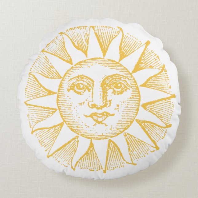 Vintage Style Sun Yellow Round Cushion (Front)