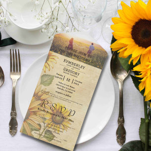 Vintage Style Sunflower in Yellow and Cream Photo All In One Invitation