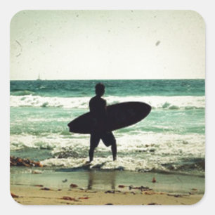 Vintage Style Surfer Silhouette Square Sticker