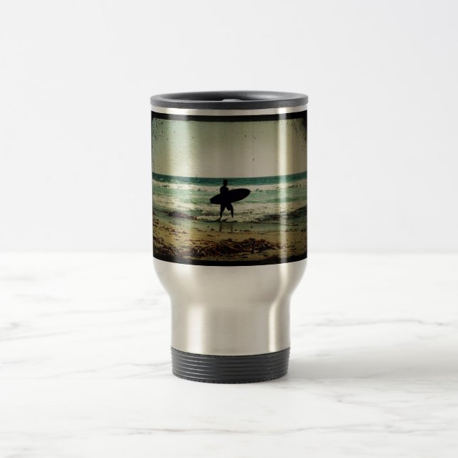 Vintage Style Surfer Silhouette Travel Mug (Center)