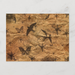 Vintage-Style Swallows, Butterflies, Flowers Postcard