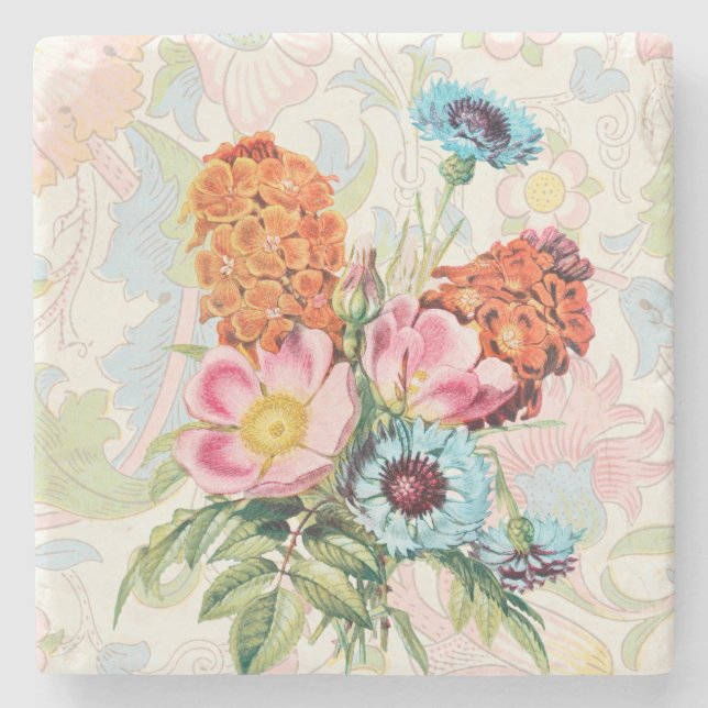 Vintage Style Sweet Flower Bouquet Stone Coaster (Front)
