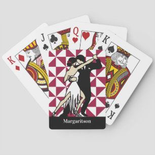 Vintage-style Tango Dancers Burgundy Geometric Playing Cards