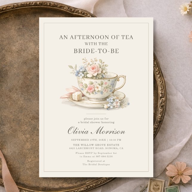 Vintage Style Tea Party Bridal Shower Invitation (Creator Uploaded)