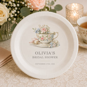 Vintage Style Tea Party Bridal Shower Paper Plate