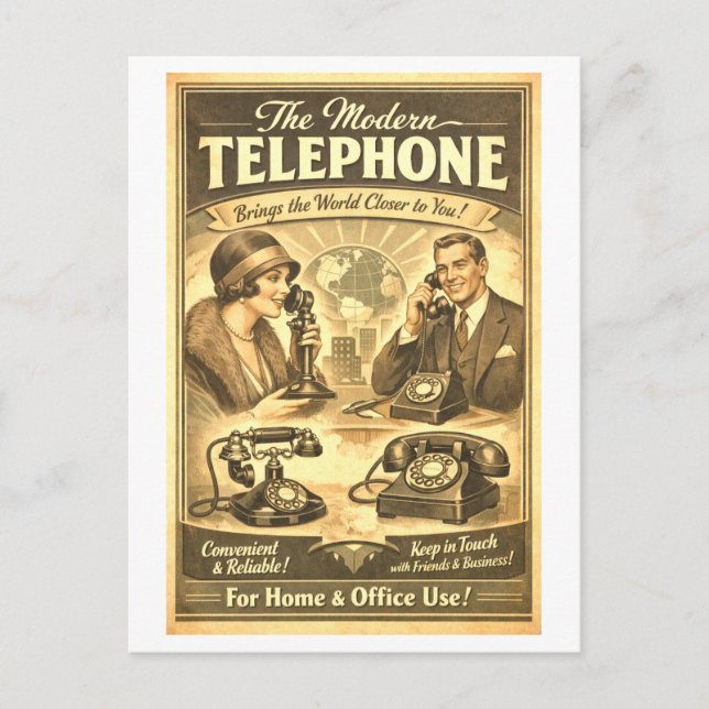 Vintage-Style Telephone Advertisement Postcard (Front)