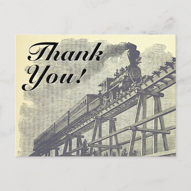 Vintage Style "Thank You!", Train Locomotive Postcard (Front)