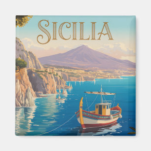 Vintage Style Travel Poster for Sicilia Italy Magnet