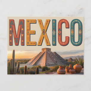 Vintage Style Travel Poster of Mexico with Pyramid Postcard