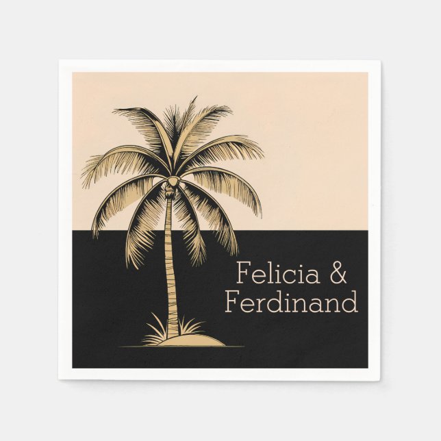Vintage Style Tropical Coconut Palm Tree Napkin (Front)