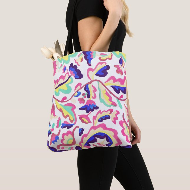 Vintage Style Tulip Art Pattern Tote Bag (Close Up)