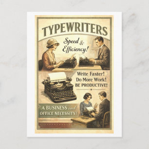 Vintage-Style Typewriter Advertisement Postcard