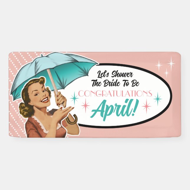 Vintage Style Umbrella Bridal Shower Party Banner (Horizontal)