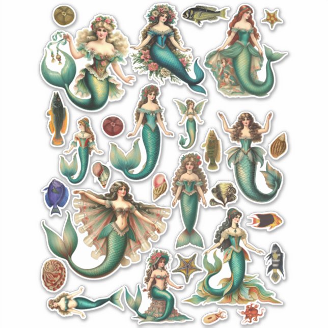 Vintage Style victorian mermaids sealife art (Front)