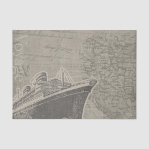 Vintage Style Voyage Ship and Map Tissue Paper