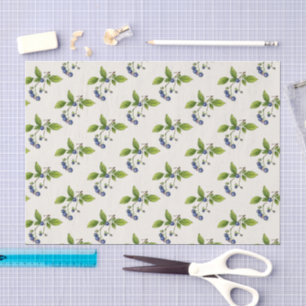 Vintage style watercolor blueberries in off-white tissue paper