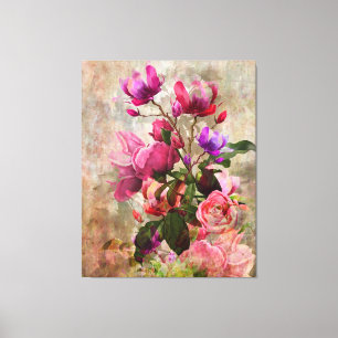 Vintage Style Watercolor Floral Canvas