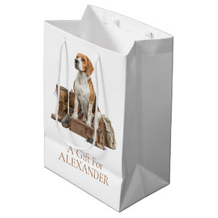 Vintage Style Watercolor Hunting Hound Dog Canvas Medium Gift Bag
