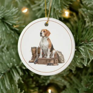 Vintage Style Watercolor Hunting Hound Dog Ceramic Tree Decoration