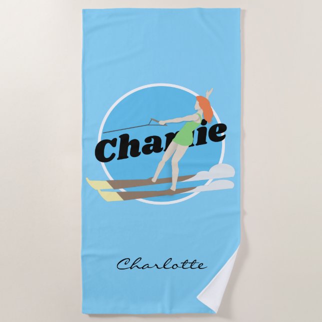 Vintage-style Waterski Beach Towel (Front)