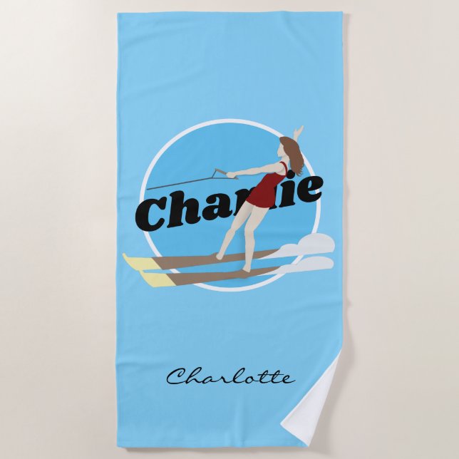 Vintage-style Waterski Beach Towel (Front)