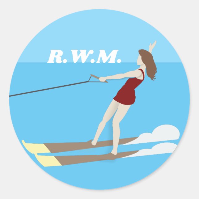 Vintage-style Waterski Classic Round Sticker (Front)