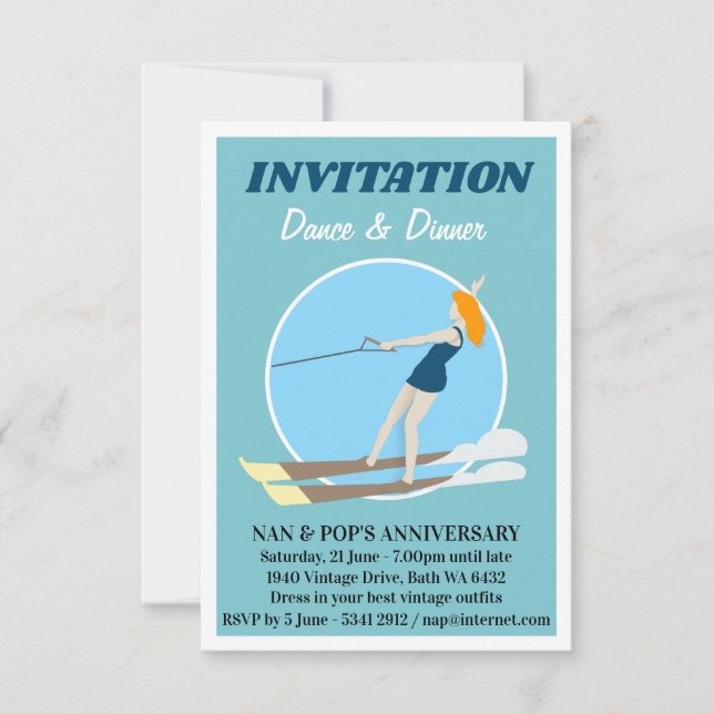 Vintage-style Waterski Invitation (Front)