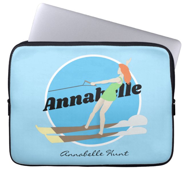 Vintage-style Waterski Laptop Sleeve (Front)