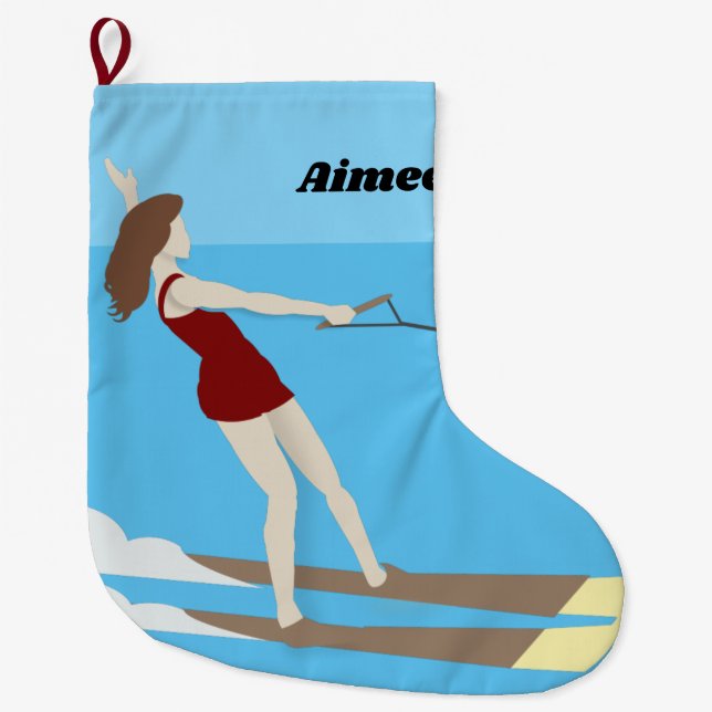 Vintage-style Waterski Large Christmas Stocking (Front)