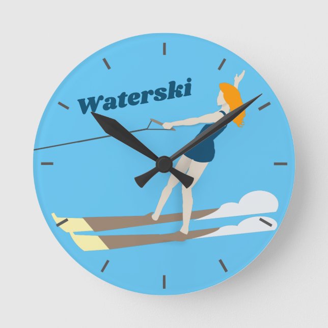 Vintage-style Waterski Round Clock (Front)
