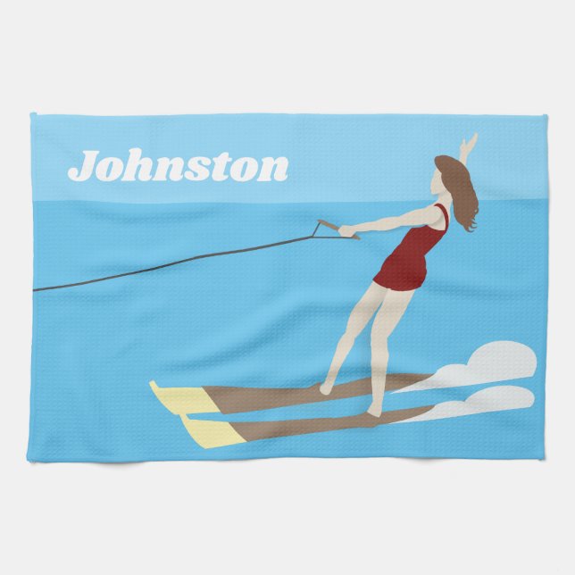 Vintage-style Waterski Tea Towel (Horizontal)