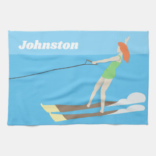 Vintage-style Waterski Tea Towel