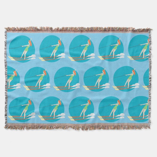 Vintage-style Waterski Throw Blanket (Front)