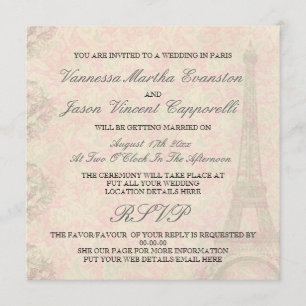 Vintage Style Wedding In Paris Invitations