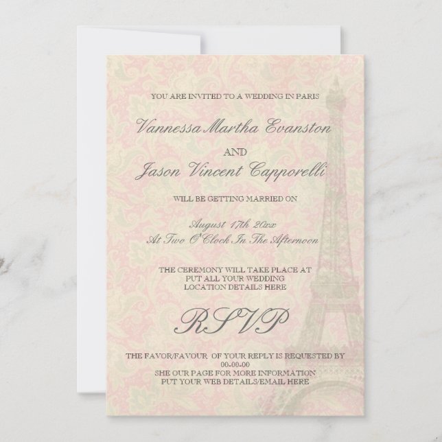 Vintage Style Wedding In Paris Invitations (Front)