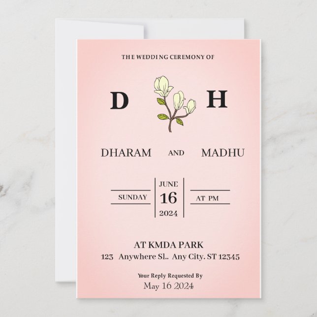 Vintage style wedding invitation card (Front)