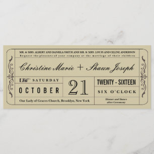 Vintage Style Wedding Ticket Invitation