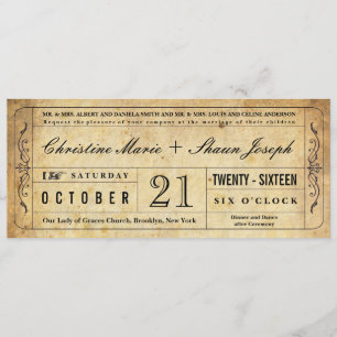 Vintage Style Wedding Ticket Invitation