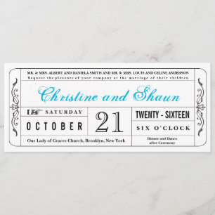 Vintage Style Wedding Ticket Invitation in Blue