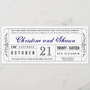 Vintage Style Wedding Ticket Invitation in Blue