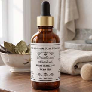 Vintage style white with black text cosmetic label
