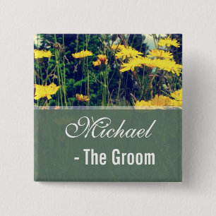 vintage style wild dandelion groom / bride wedding 15 cm square badge
