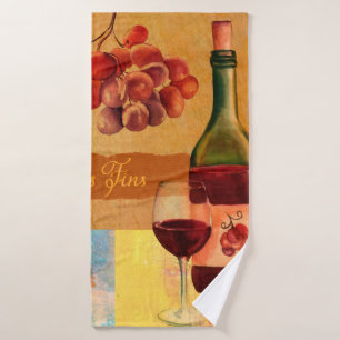 Vintage style wine collage with a watercolour draw bath towel