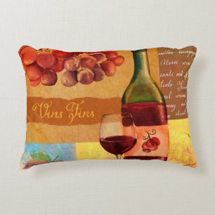 Vintage style wine collage with a watercolour draw decorative cushion