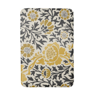 Vintage-style yellow and black floral pattern bath mat