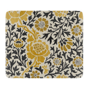 Vintage-style yellow and black floral pattern cutting board