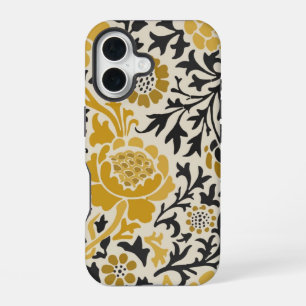 Vintage-style yellow and black floral pattern iPhone 16 case