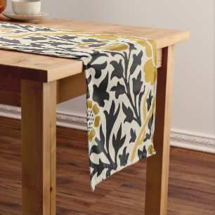 Vintage-style yellow and black floral pattern short table runner