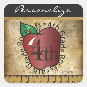 Vintage Styled 4th Grade Teacher   DIY Name Square Sticker