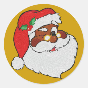 Vintage Styled Black Santa Image Classic Round Sticker